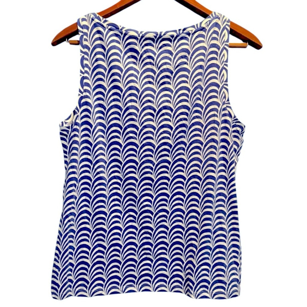 Talbots Blue and White Wavy Striped Tank Top Size Large Sleeveless Boat Neck Top - Picture 3 of 6